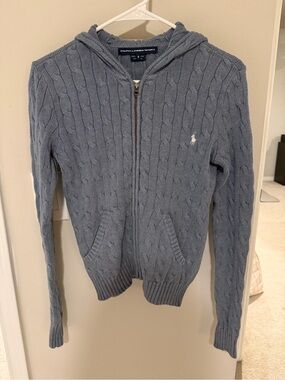 Vintage Ralph Lauren Sport Pale Blue Cable-Knit Zip Hoodie
